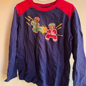 Hanna Andersson color block soft LS Tee with Gingerbread ninja, size 120 6-7 T
